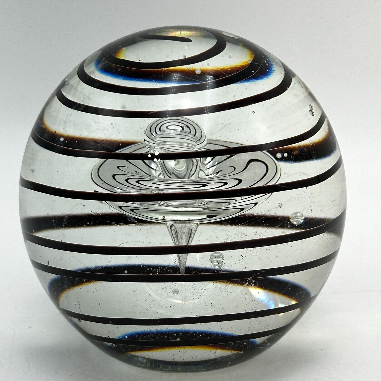Vintage Paperweight Glass Murano Style Black Swirl Galaxy Space 3.5\