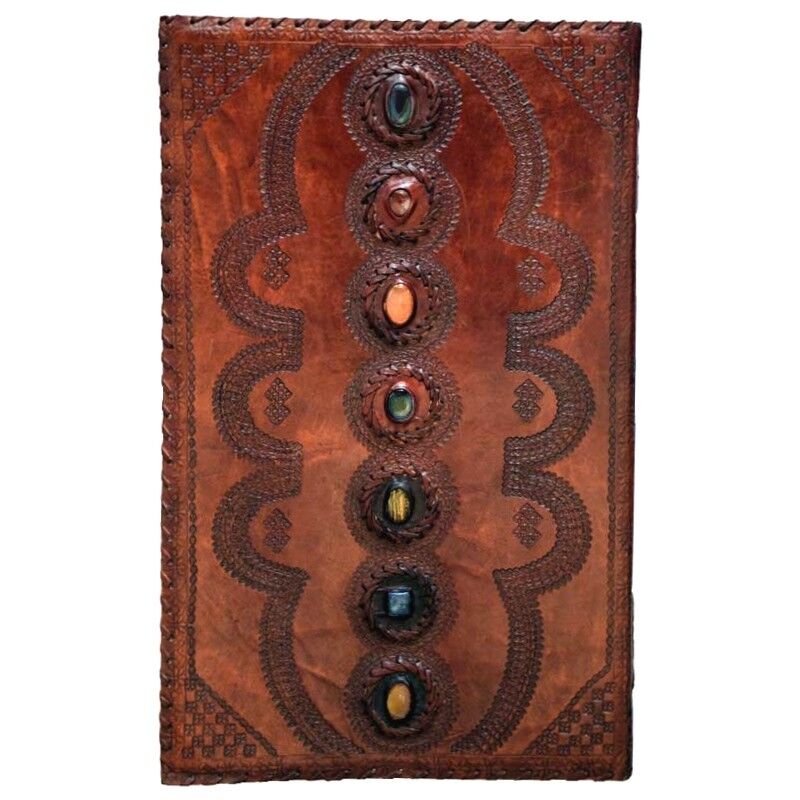 Huge 7 Chakra Stones Mandala 22x14 Handmade Leather Coven Size Book of Shadows