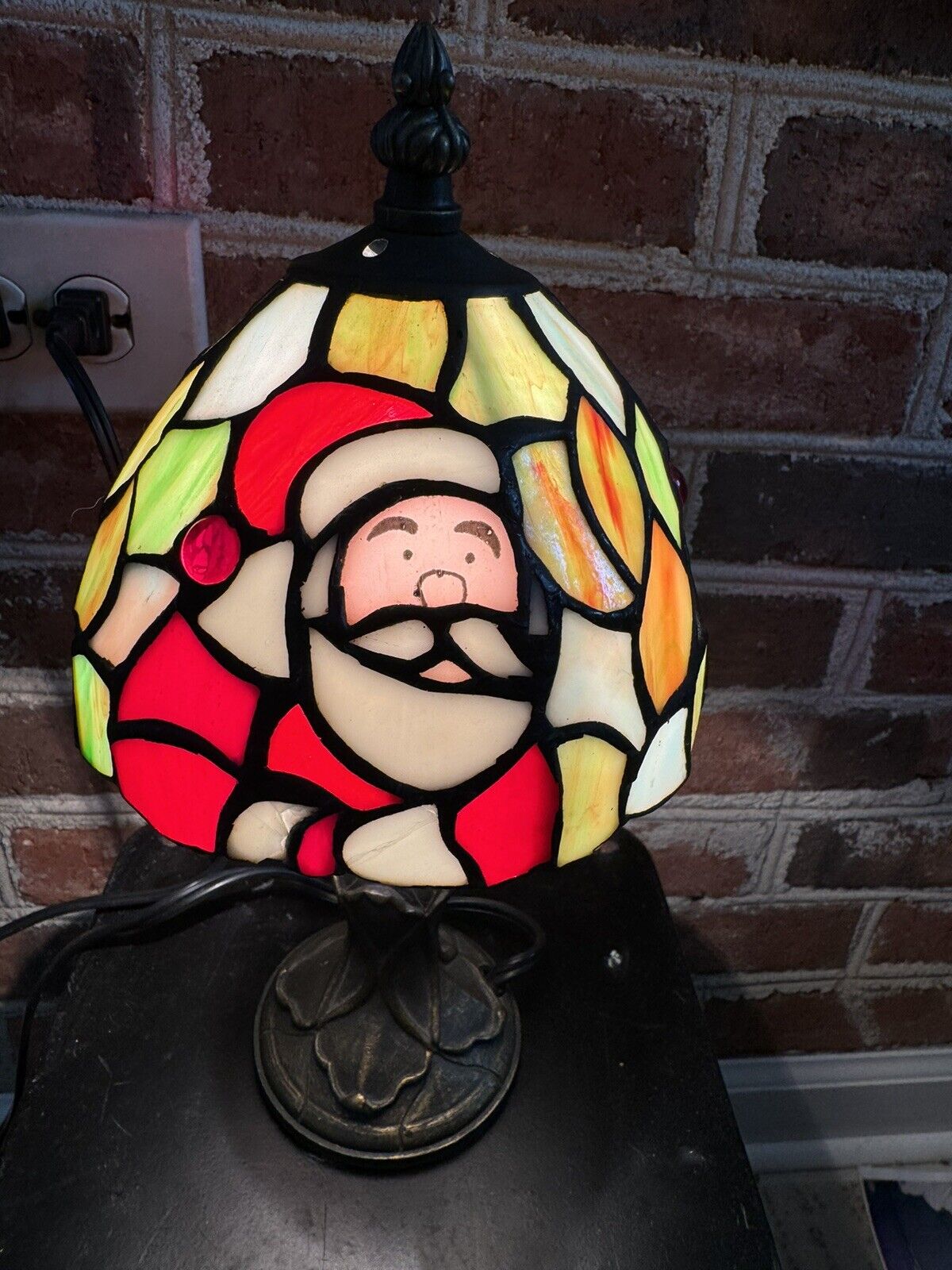 Elements Tiffany Style Stained Glass Santa Lamp  5 3/8 x 11 1/2