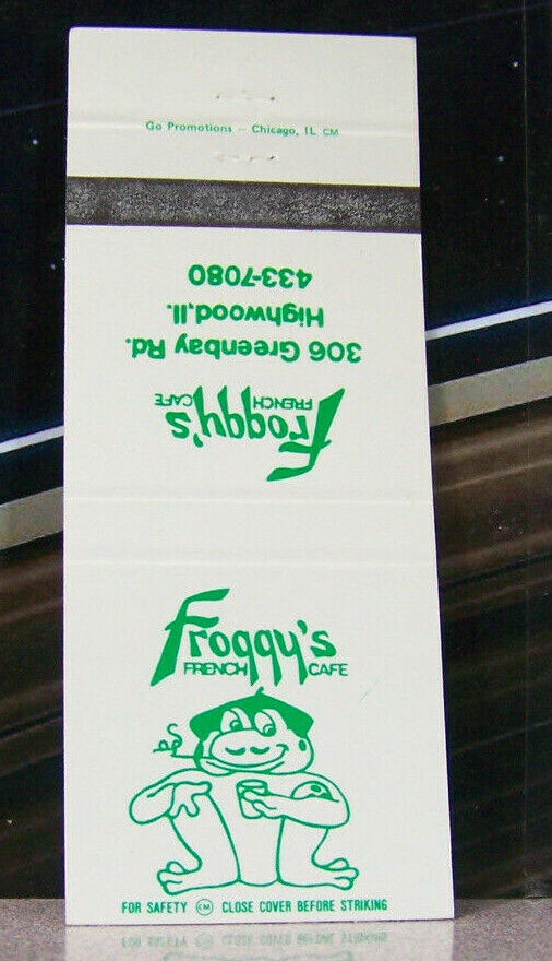 Vintage Matchbook Cover V6 Highwood Illinois Froggy's French Cafe Frog Funny