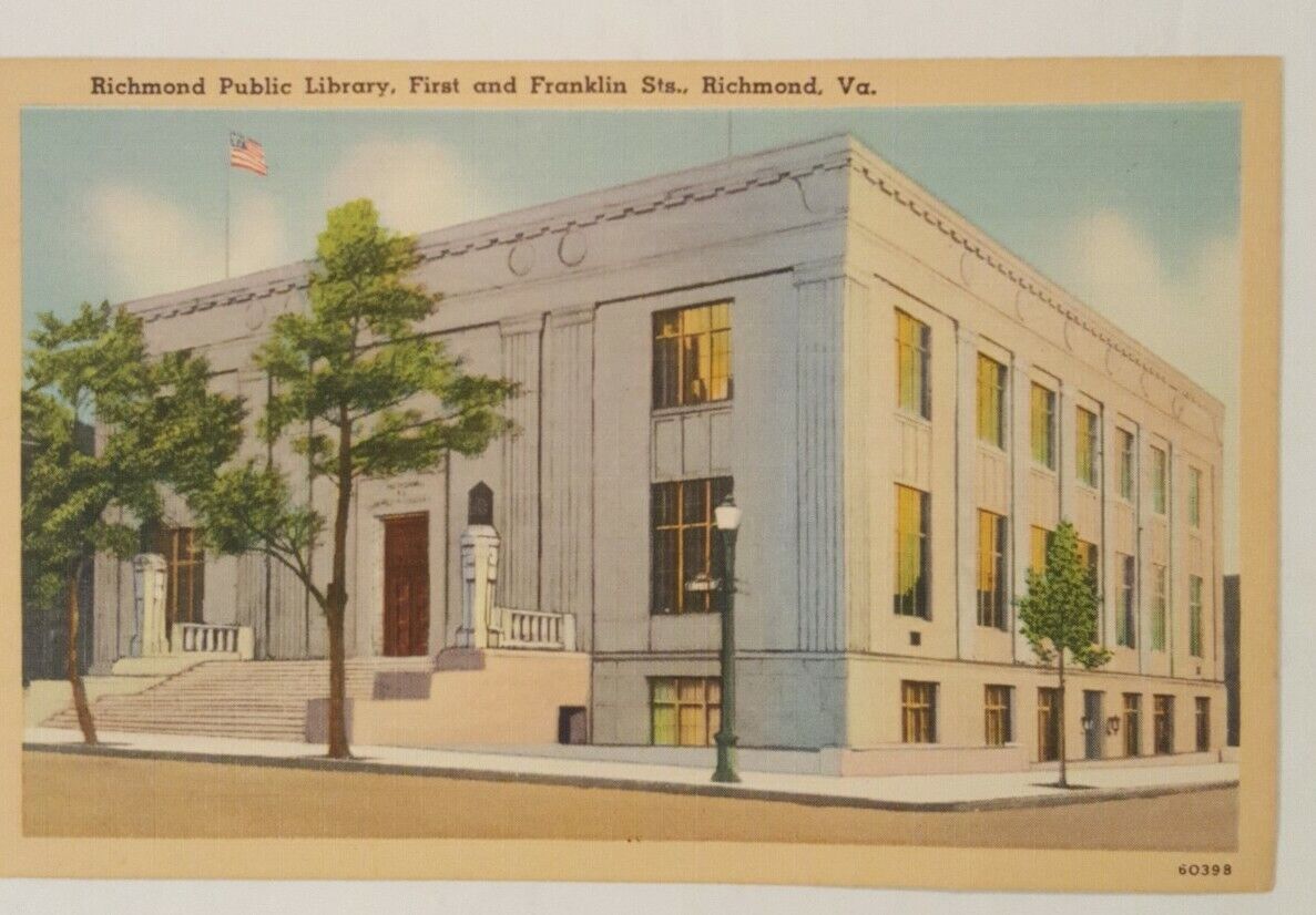 vintage VIRGINIA postcard Ricmond library building Franklin St 1930s 