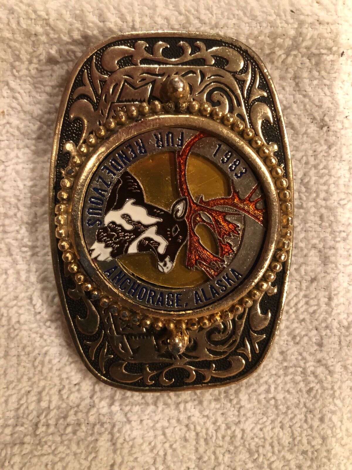 1983 Anchorage Fur Rondy Rendezvous Collector Belt Buckle/Caribou
