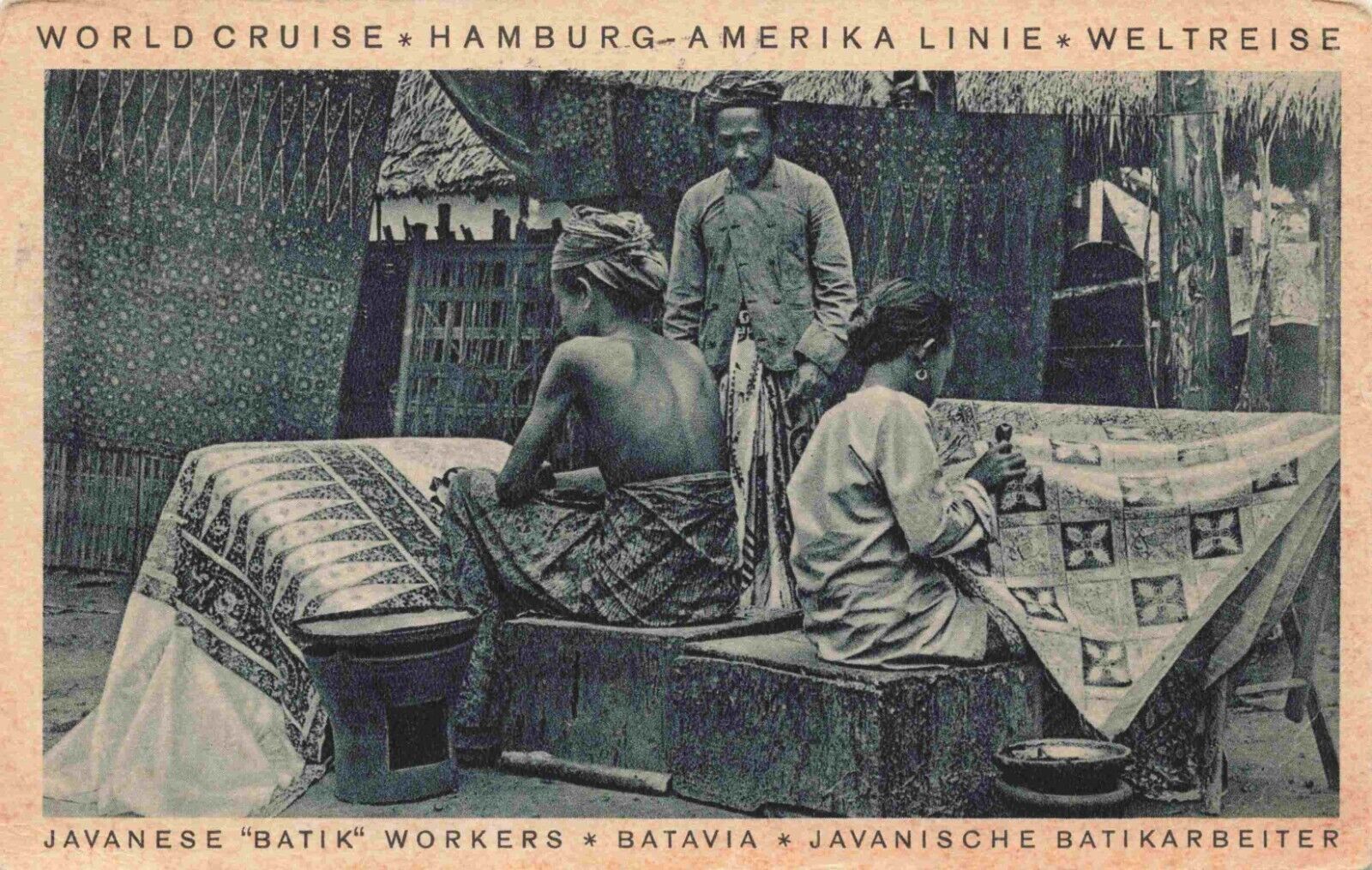 1930 Batavia Jakarta Indonesia Batik World Cruise Hamburg American Line Postcard