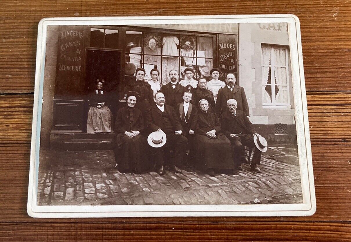 Antique 1900s French Clothing Shopkeepers Cobblestone Street Paris Photo