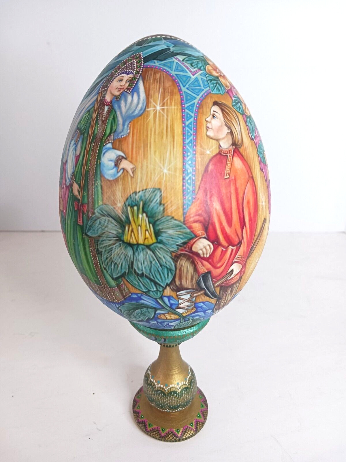 Handpainted Wooden Egg, Fairytale Motif, Russia