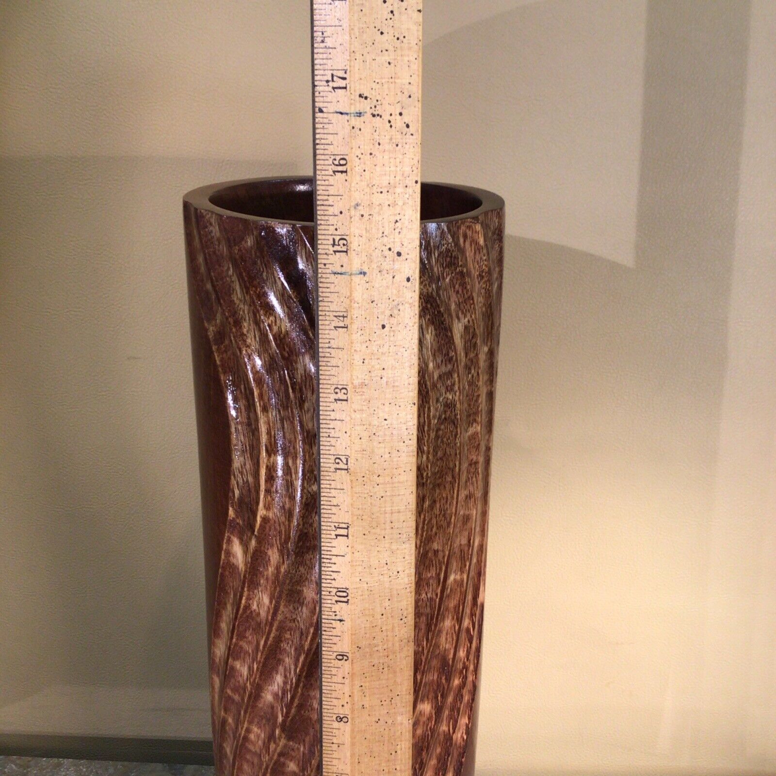Vtg Solid Natural Wood Decorative Floor Vase By Villacera Hand Crafted 15”