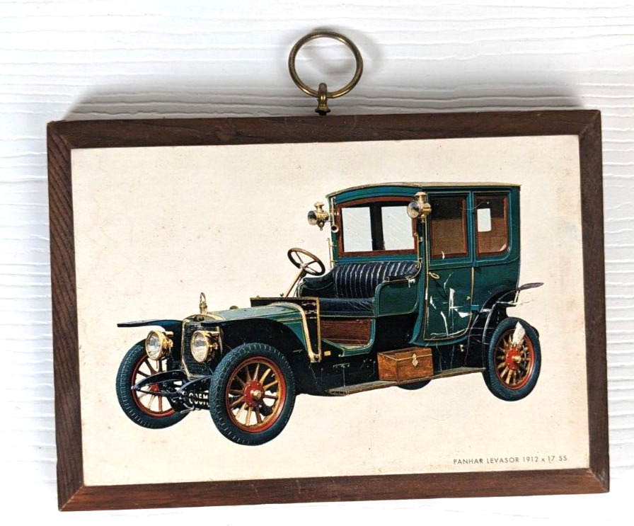 vintage wooden wall plaque Panhar Levasor 1912 x 17 SS vehicle FLAWED