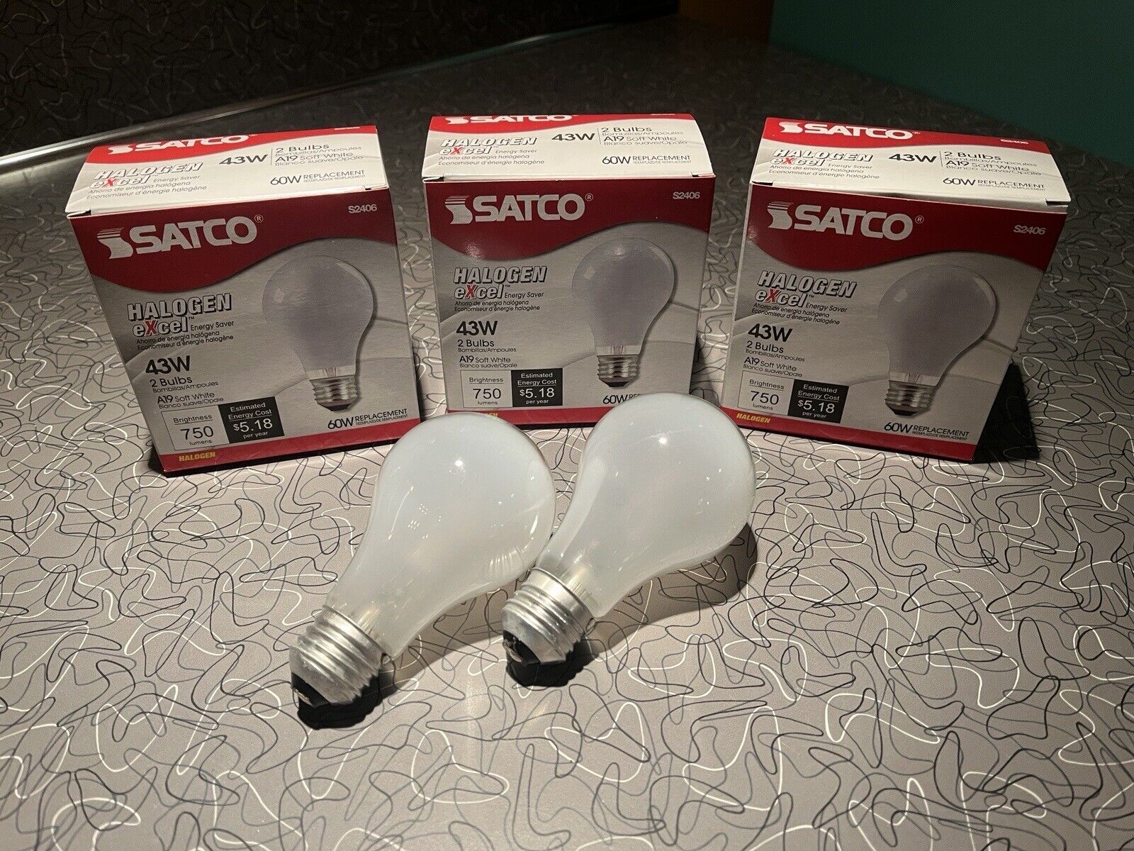 NOS 60W A19 Incandescent Halogen Light Bulb Dimmable Non-LED 43 Watt Collectors