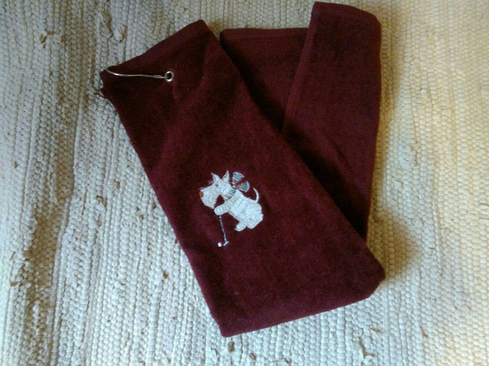 Scottie Scotty Dog Burgundy Golf Towel Embroidered Wheatie Golfer