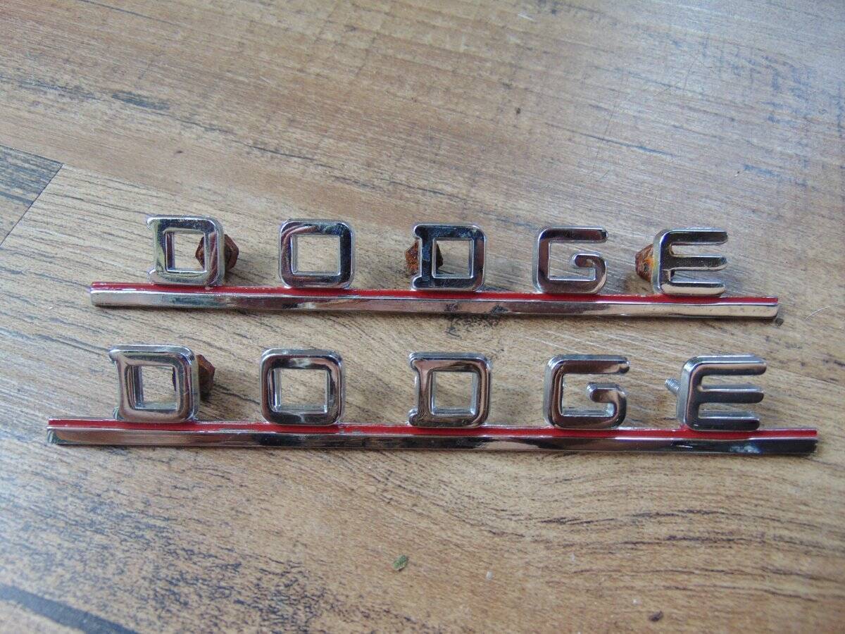 pr vintage DODGE LETTERS EMBLEM NAME PLATE BADGE chrome/red paint 6