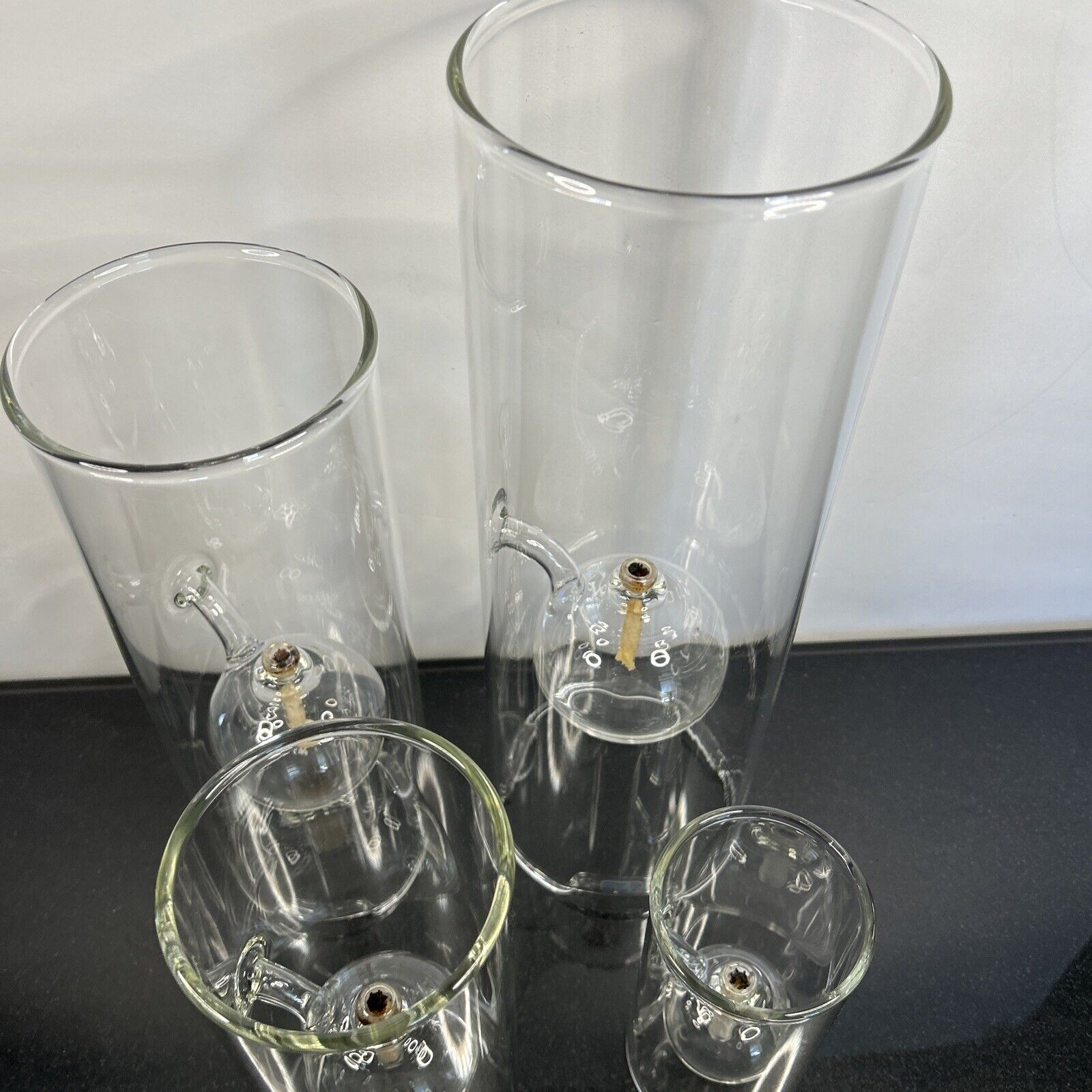 Wolfard Glass Set Of 4 Oil Lamps In Each Size 15in, 12in, 9,in & 6in w/Wicks