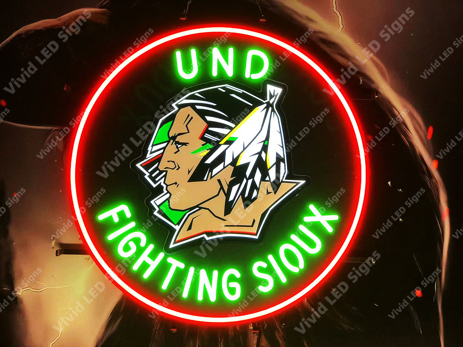 North Dakota Fighting Sioux UND Vivid LED Neon Sign Light Lamp With Dimmer