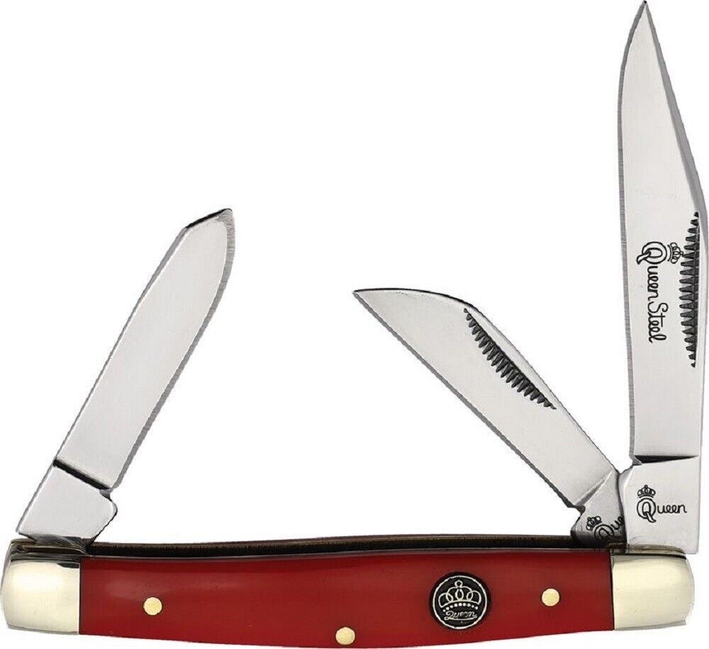 Queen Smooth Red Bone Stockman Folding Pocket Knife - Gift Boxed - NEW