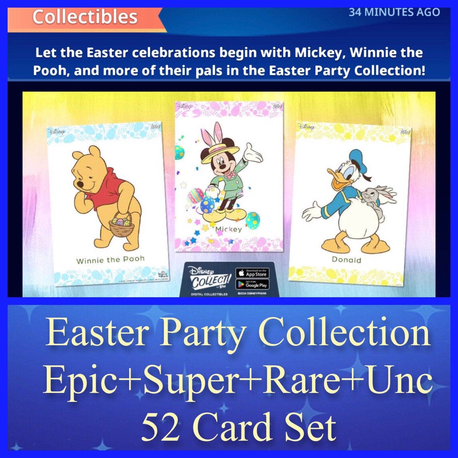 EASTER PARTY COLLECTION-EPIC+SR+RARE+UNC 52 CARD SET-TOPPS DISNEY COLLECT