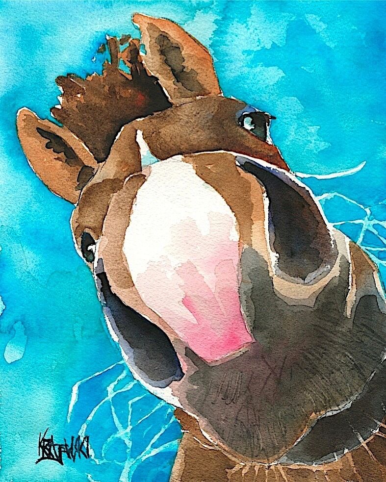 Nosey Horse Art Print Signed by Artist Ron Krajewski Painting 8x10 