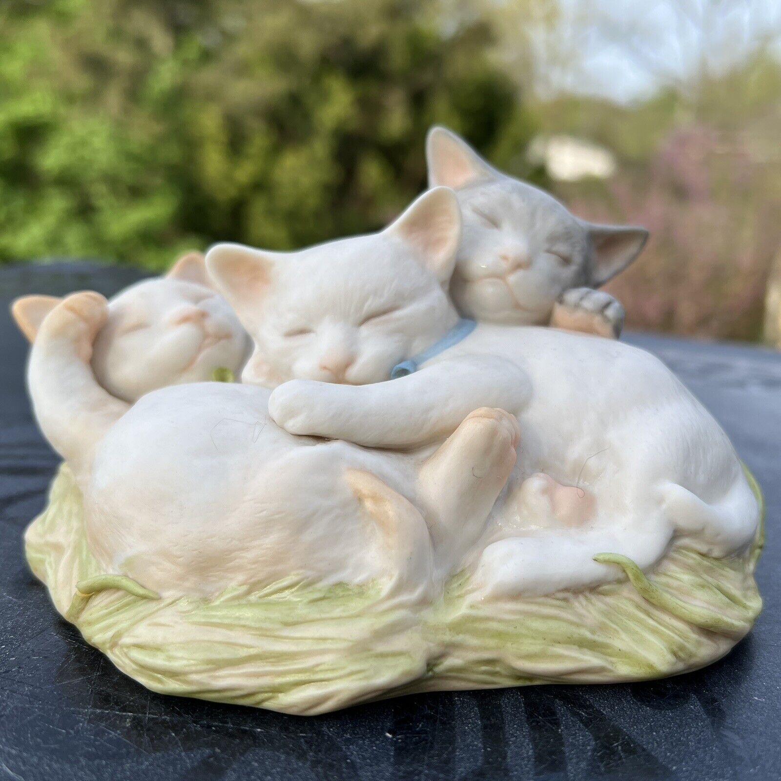 Sweet Cybis Porcelain Curled &  Sleeping Trio of White Kittens Cat Figurine