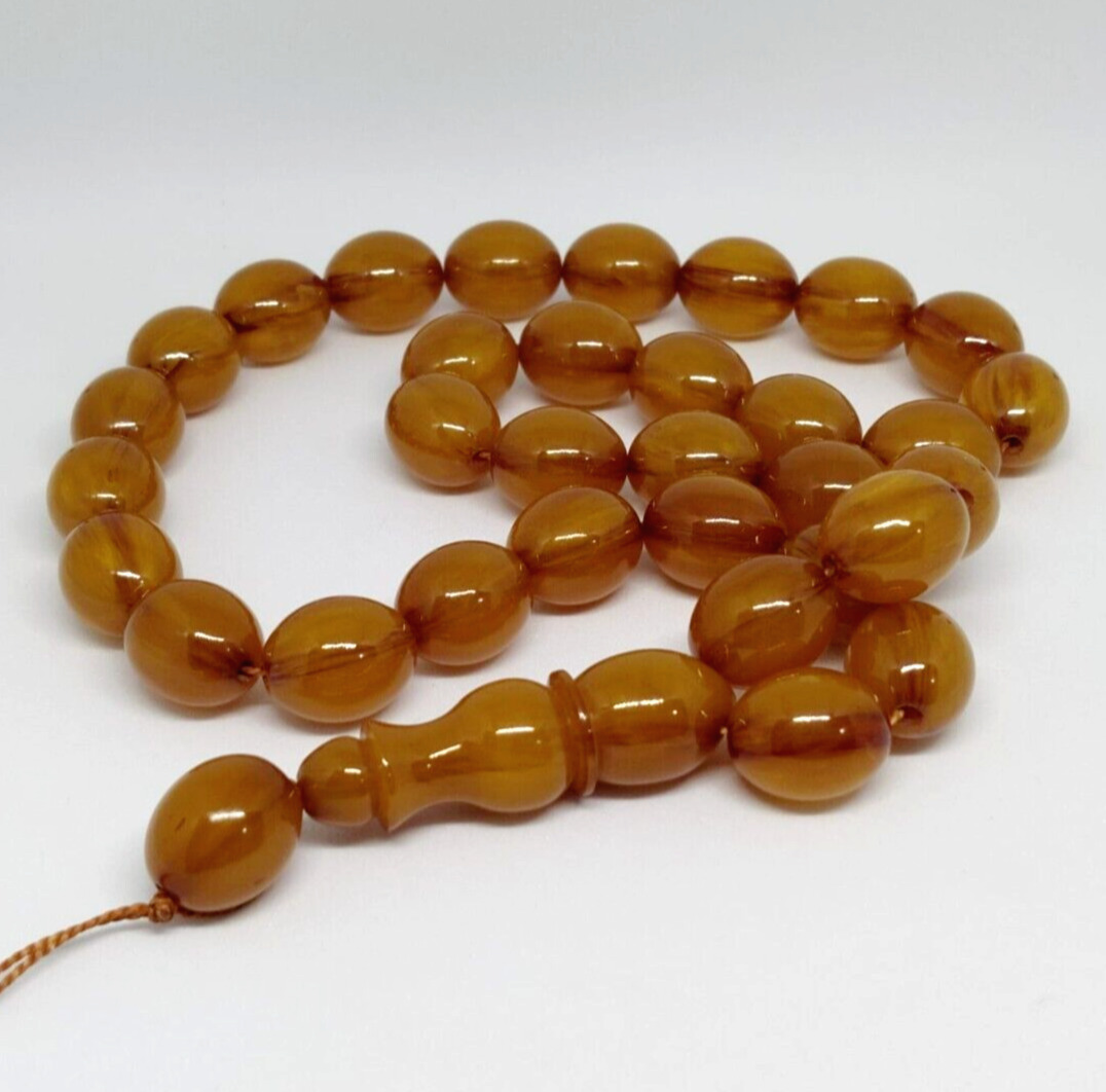 Vintage Egg Yolk Amber 63gr Islamic collectible 33Oval Brayer Beads W/out Tassel