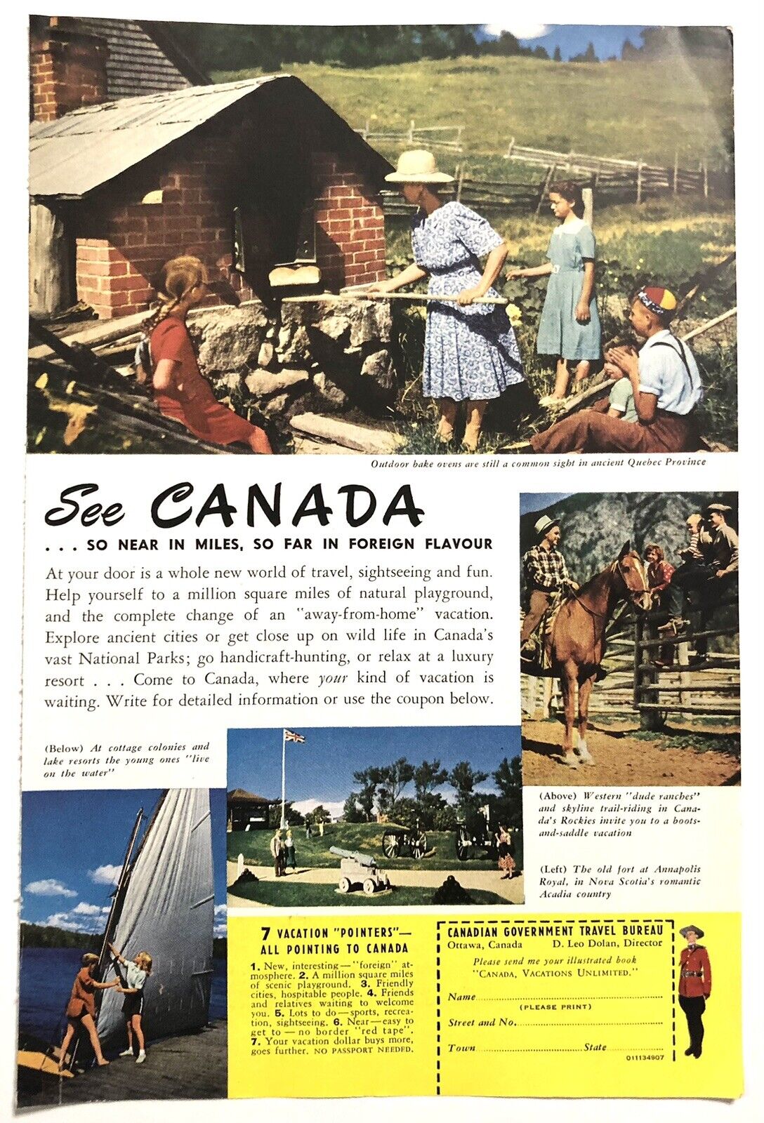 Vintage 1949 Original Print Ad Full Page - Canada Travel - So Near So Far