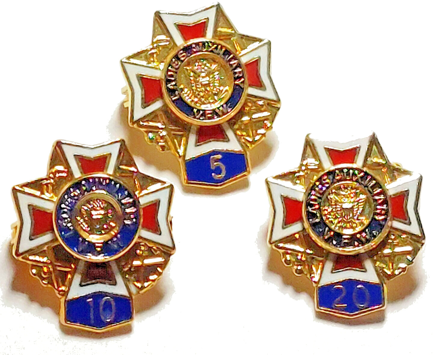 VFW Ladies Auxiliary 5/10/20 Year Pins Lot of 3 (071823)