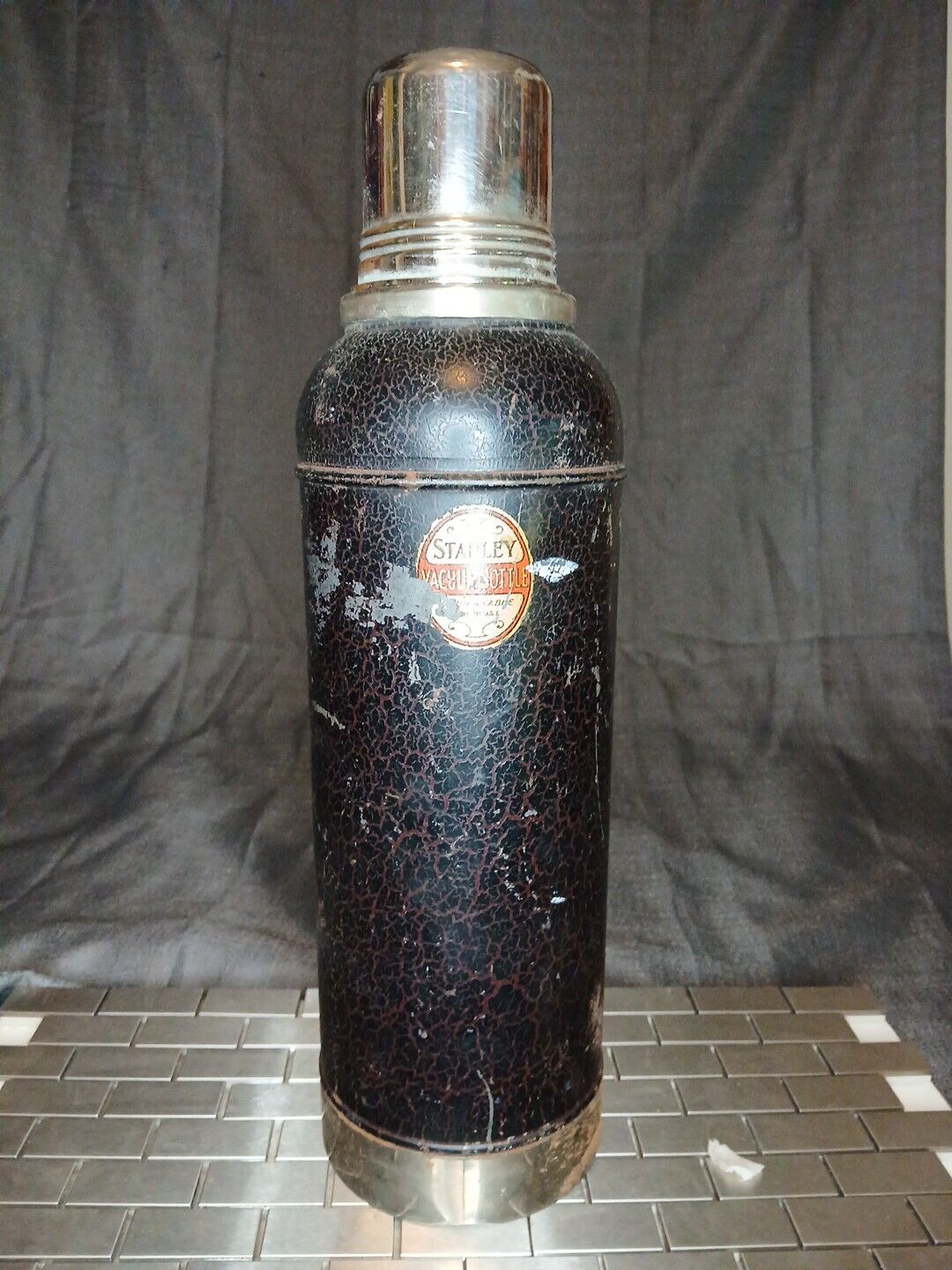 Stanley Antique Vacuum Thermos 1920s Vtg Milestone Black Quart Bottle with Cork