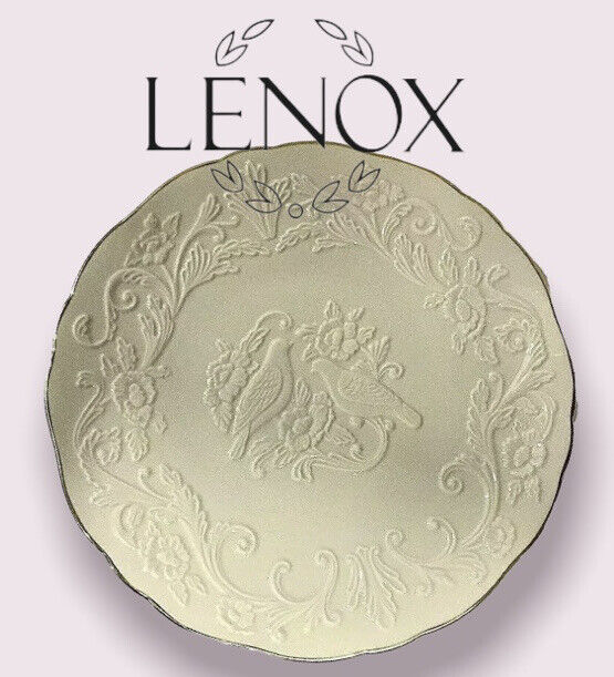 The Lenox China Anniversary Plate 12.5” Cake Platter Embossed Porcelain Doves
