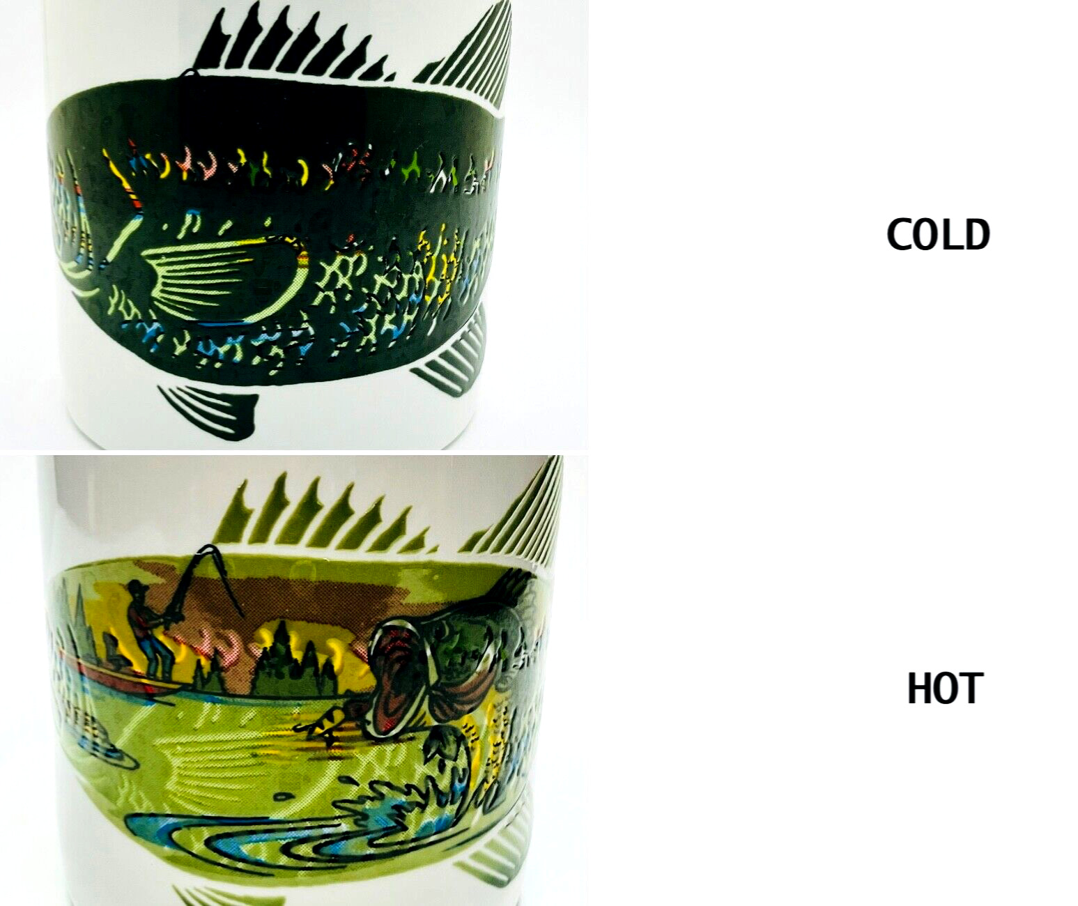 WONDERMUGS USA FISHING Mug Coffee Tea LARGEMOUTH BASS Color Changing, Vintage