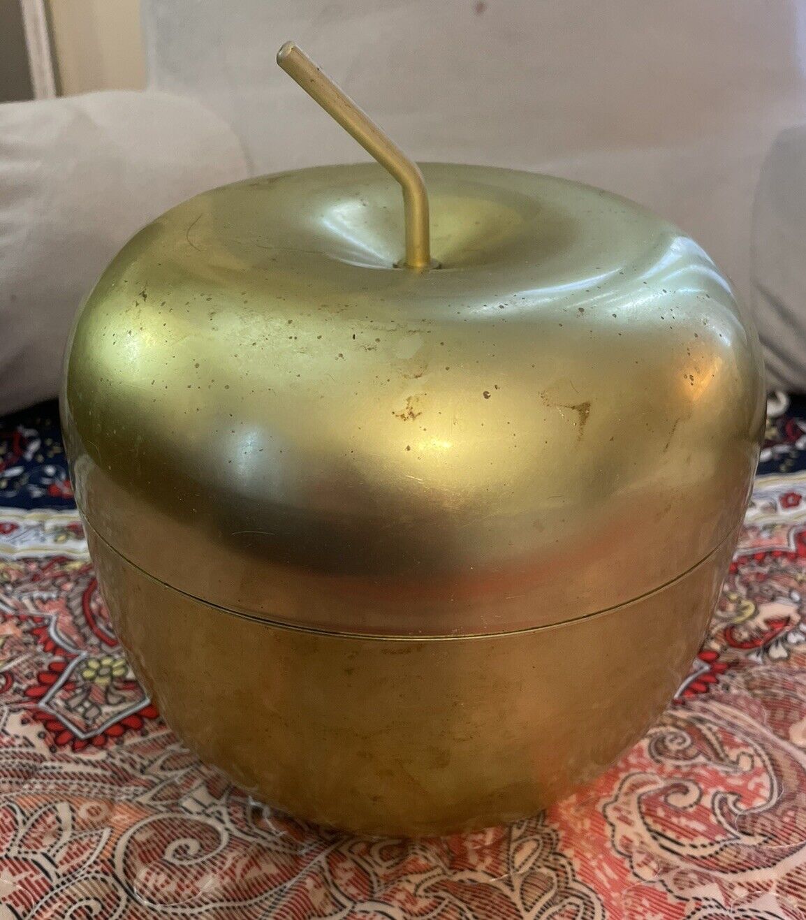 Vintage MCM Anodized Aluminum Gold Apple Ice Bucket w/ Brass Stem Retro So Cool