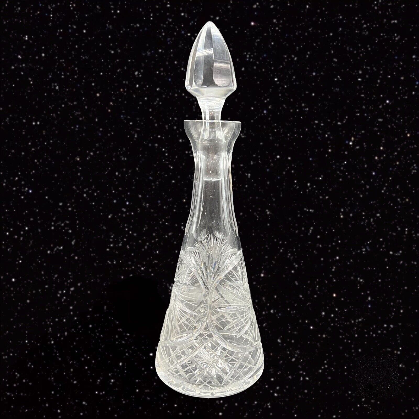 ETCHED ROHAN CRYSTAL DECANTER MADE IN FRANCE VINTAGE ART GLASS TALL 14.5”T 3”W