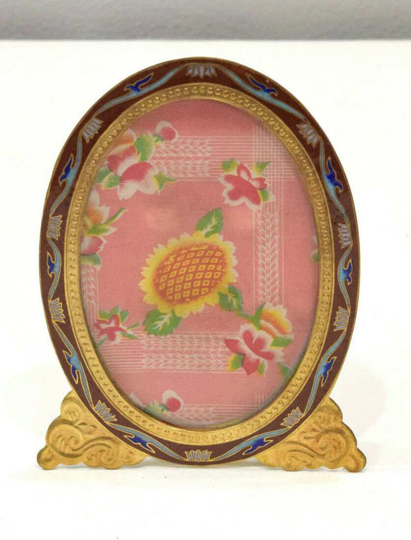 Picture Frame Cloisonne\' Floral Brass China Enamel Decor Frame