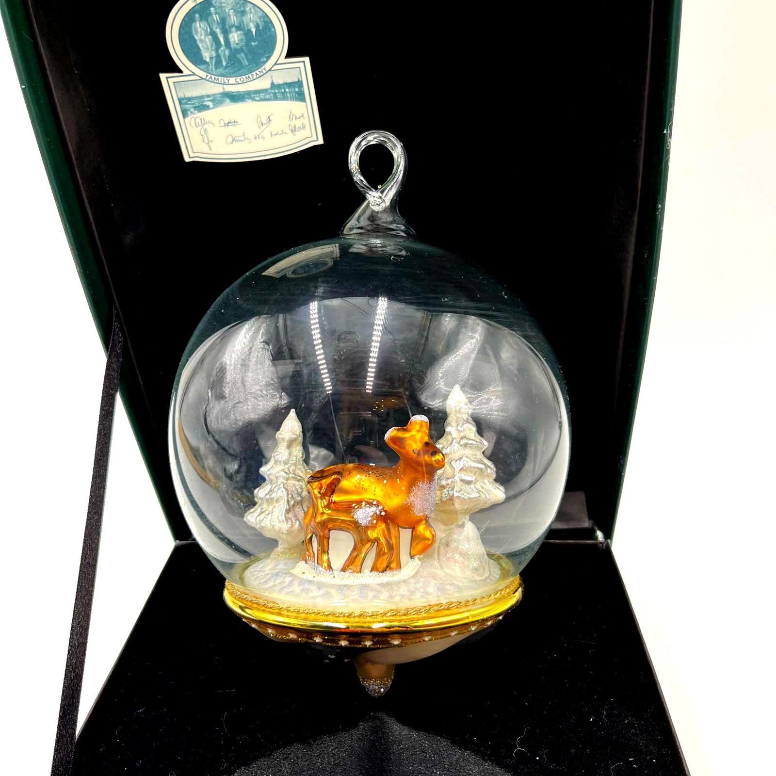 MOSTOWSKI Komozja Winter Forest Deer Glass Christmas Ornament NEIMAN MARCUS 