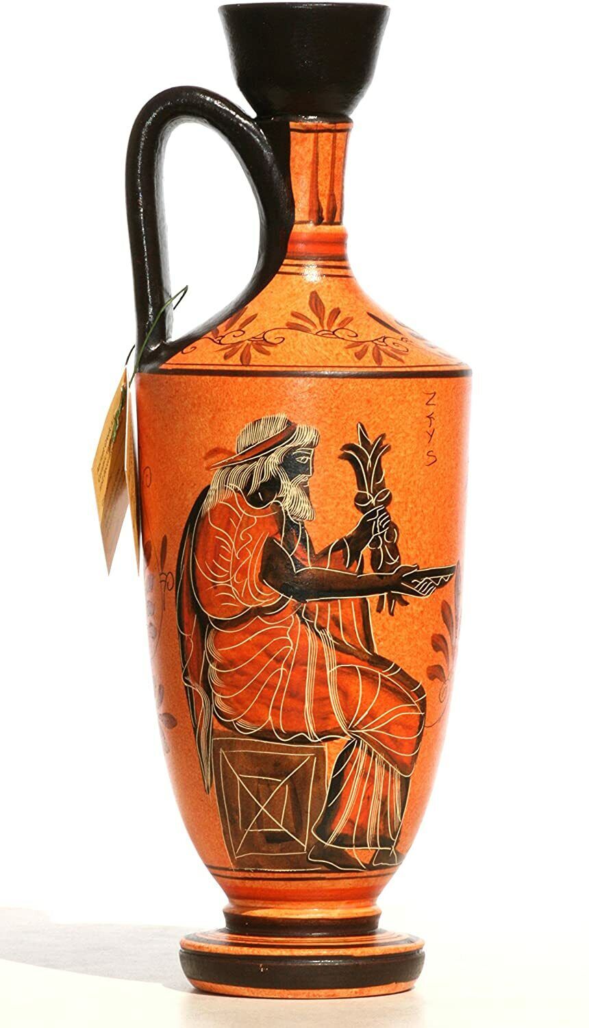 Ancient Greek Ceramic Vase Pot Vessel Lekythos Goddess Athena God Zeus 10.2 Inch