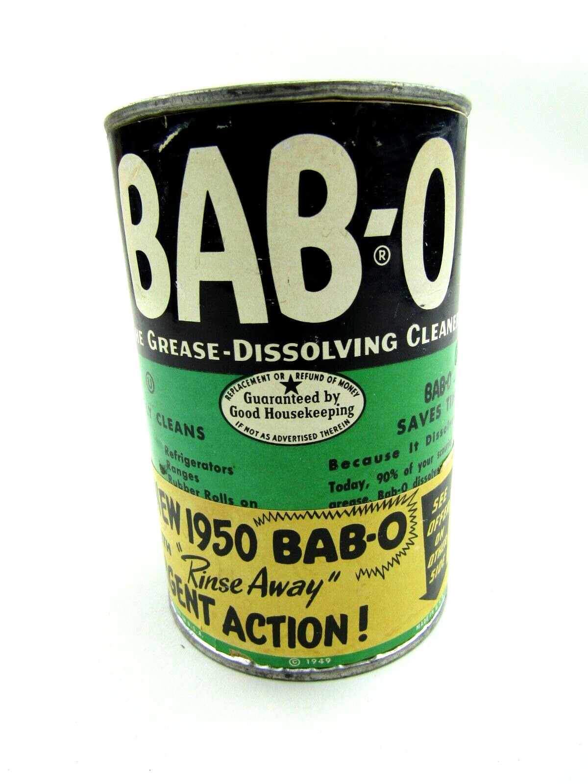 Vintage Bab-O Grease Cleaner 1949 Unused Tin Advertising Container Collectible