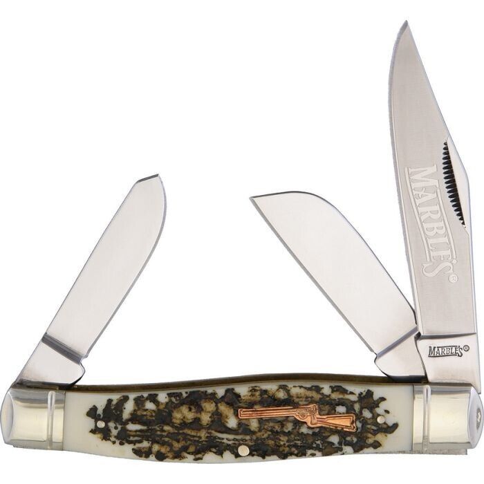 Marbles Large Stockman Pocket Knife Stainless Steel Blades Imitation Stag Handle