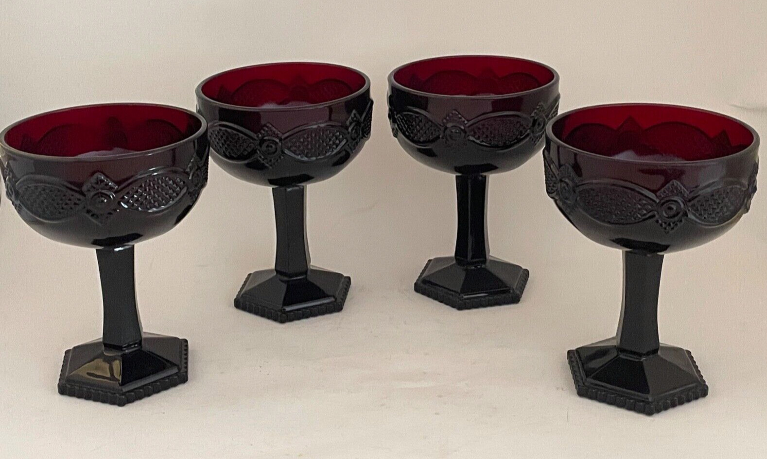 Set of 4 Avon 1876 Cape Cod Ruby Red Glass 5.5\