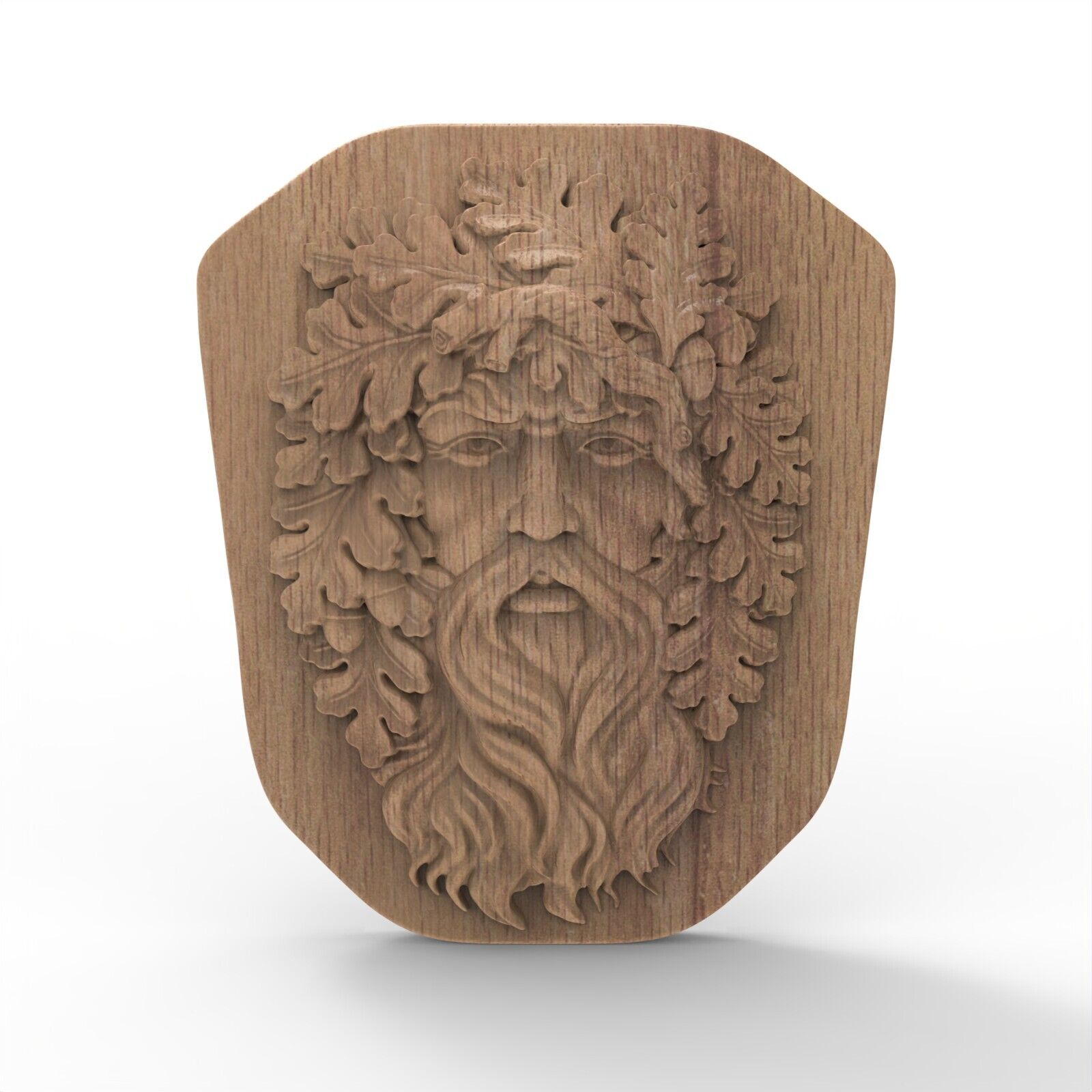 Green Man Oak Leaf Garden Wall Plaque Handcrafted Wood Carving Furniture + Base