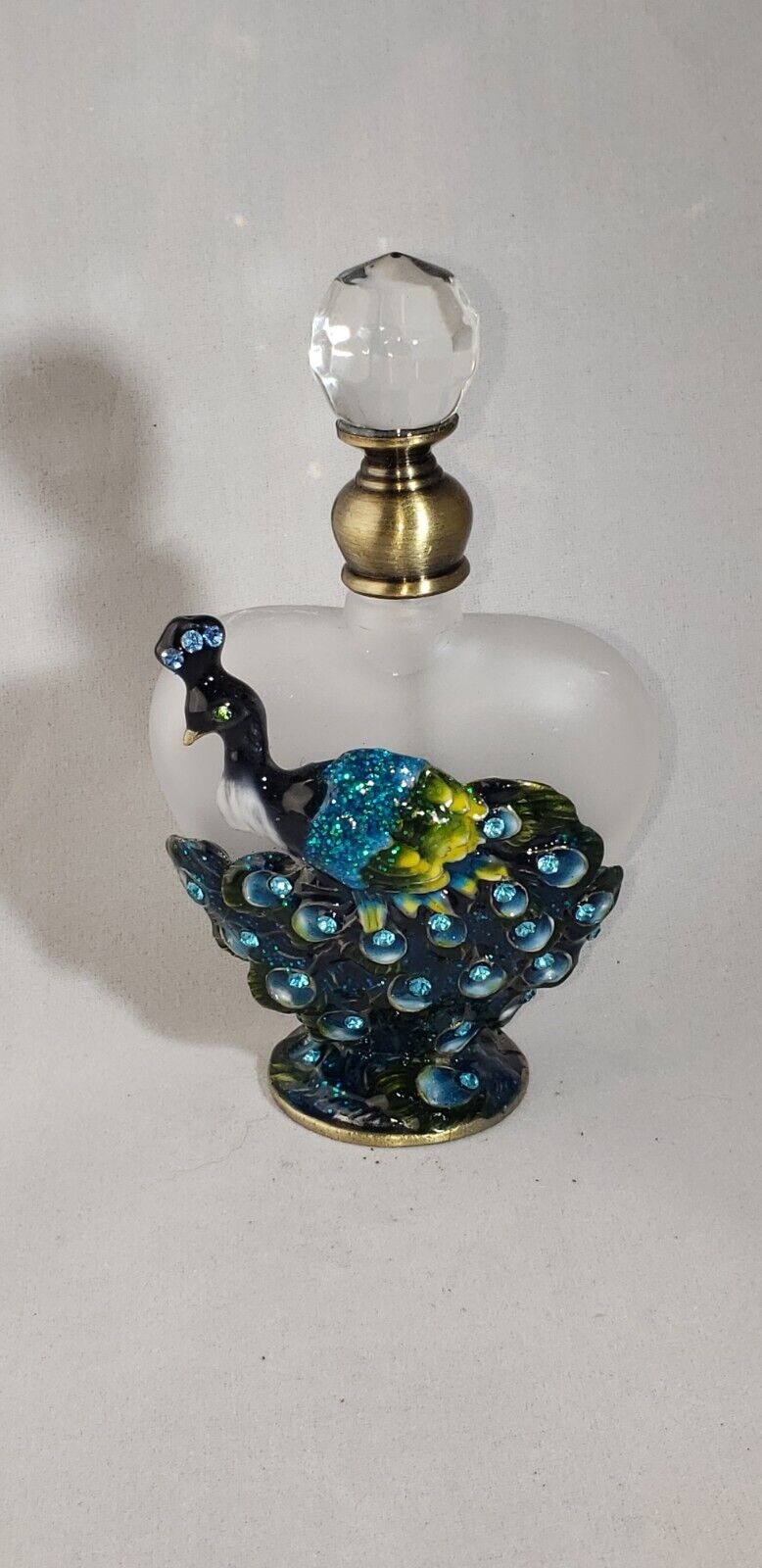 peacock cloisonne enameled swarovski crystals perfume bottle