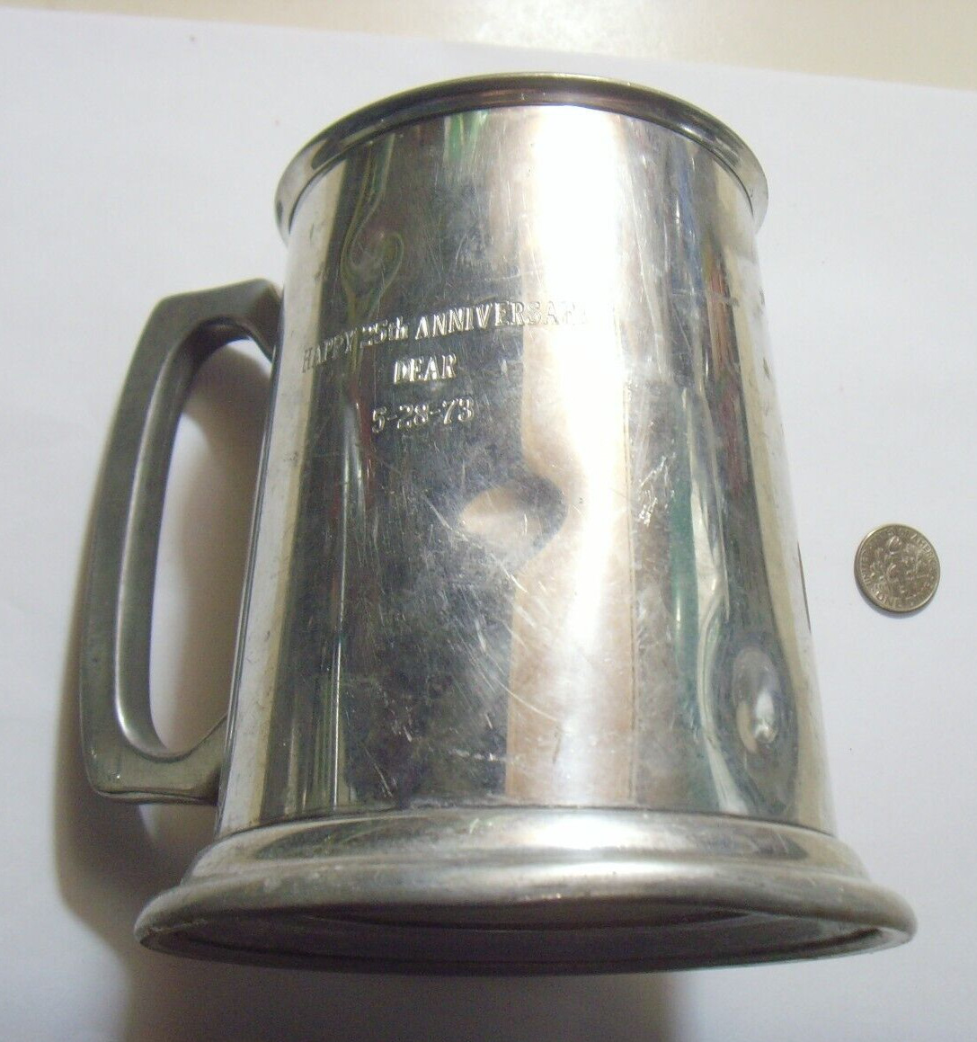 Vintage hand made Silver Tankard Mug 5inch Sheffield England glass bottom FC1094