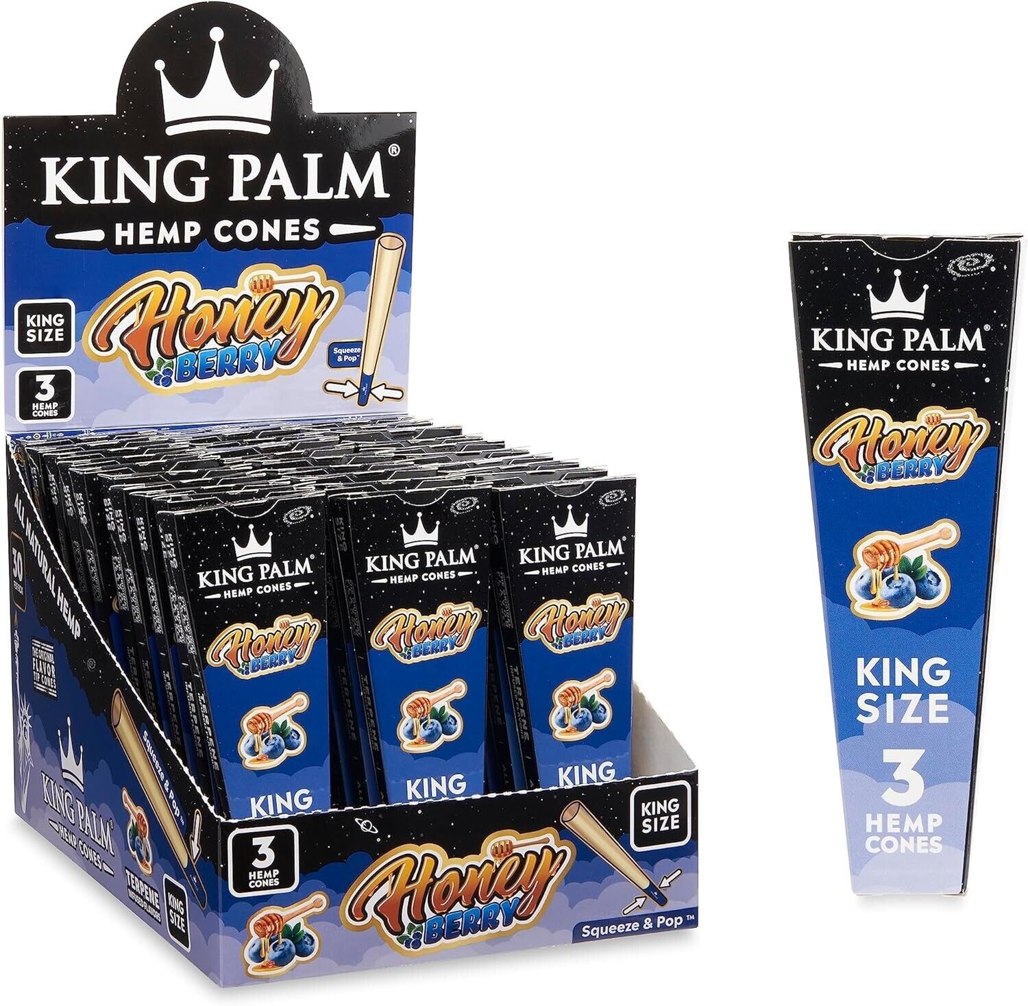 King Palm | King Size | Honey Berry | 3 per pack | 30 pack Display