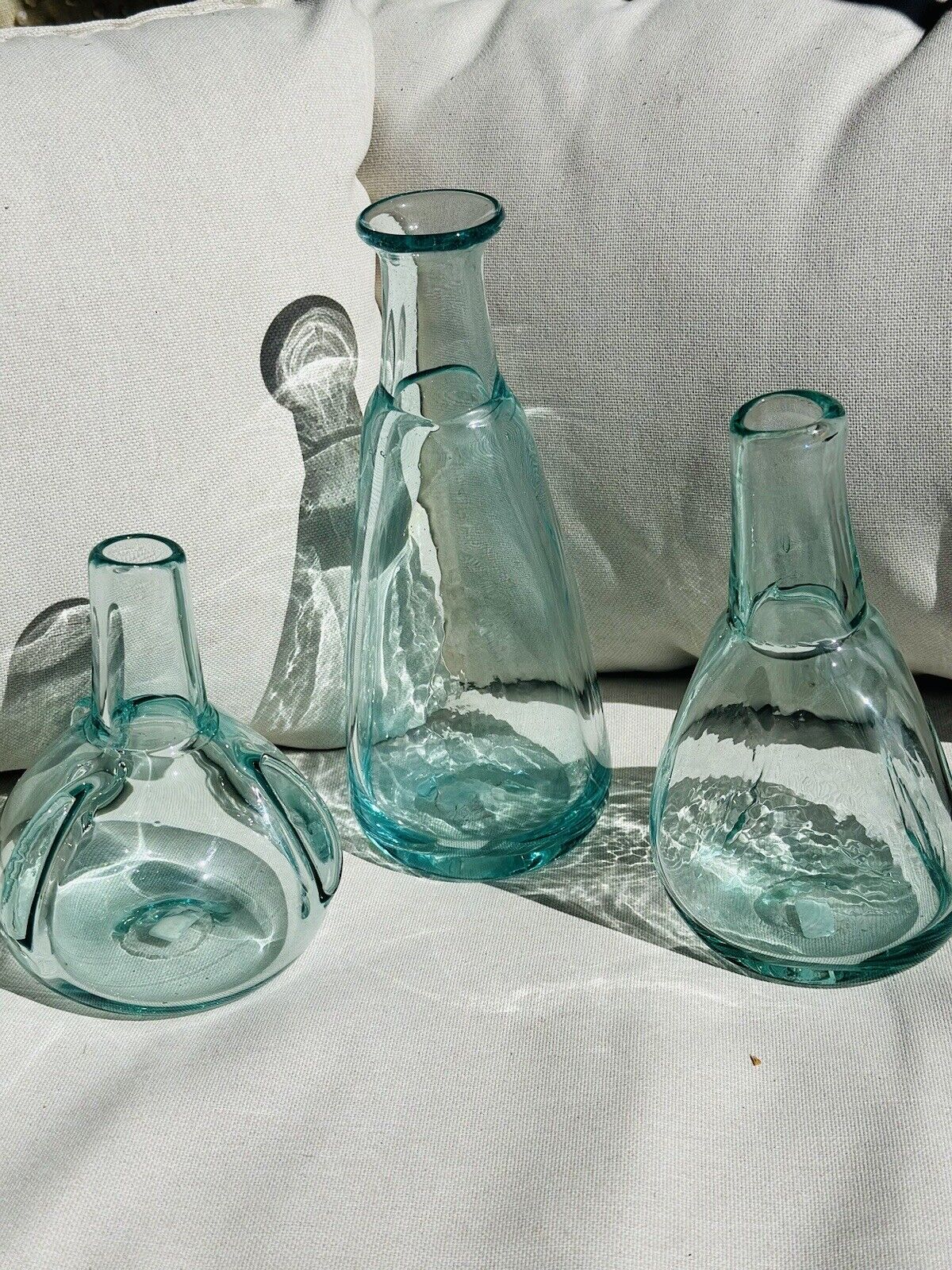 Kalalou 3 pc Hand Blown Recycled Glass Flower Bud Vases Organic Thick Bottles