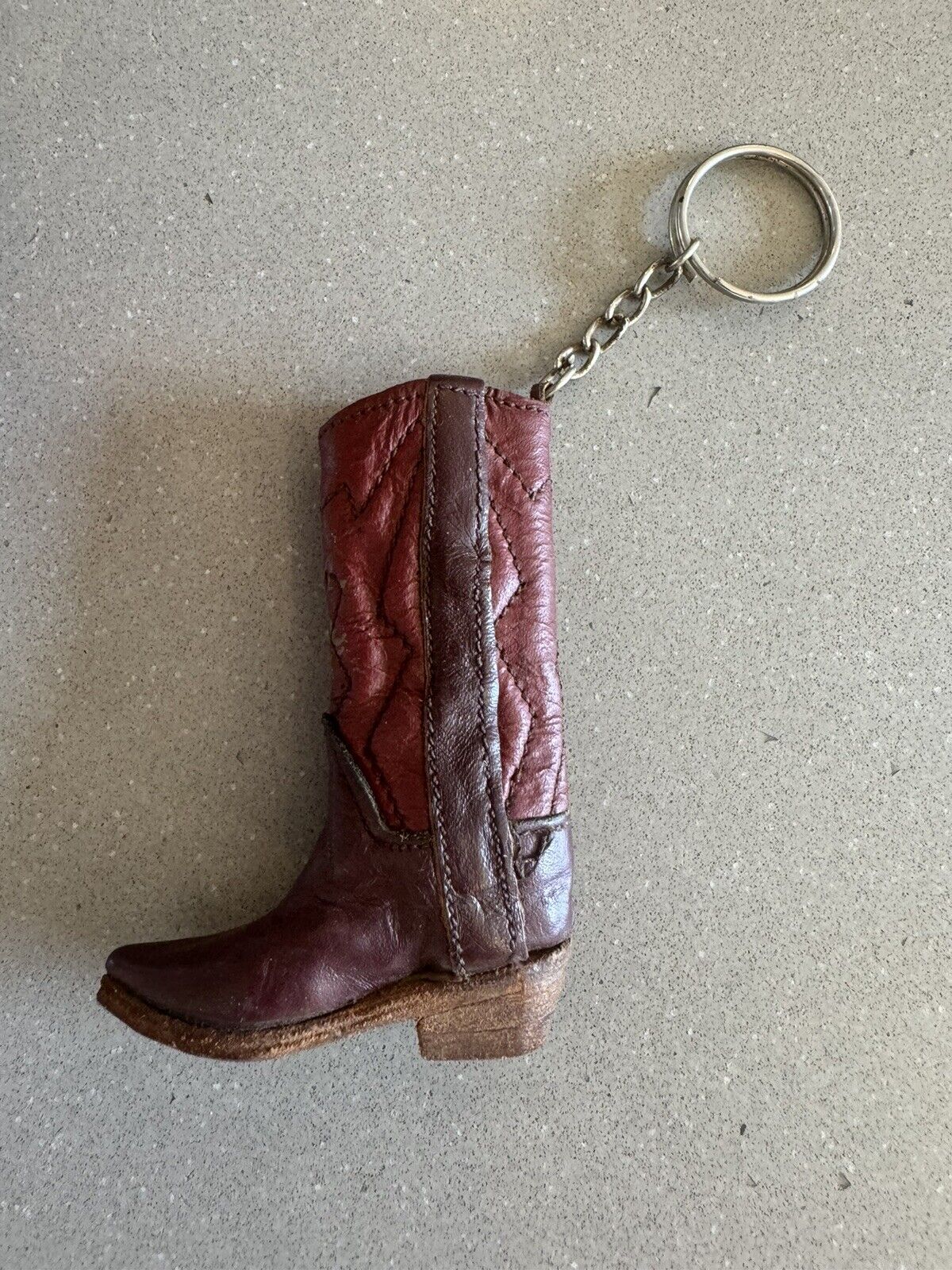 Vtg. Leather Red Cowboy Cowgirl Boot Keyring Keychain