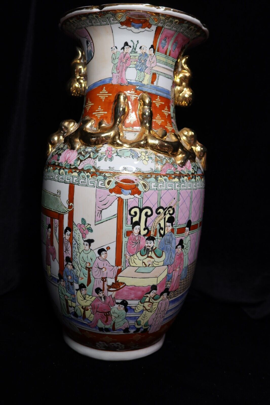 Large Antique Chinese Japanese Famille Rose Marked Vase 18 1/4\