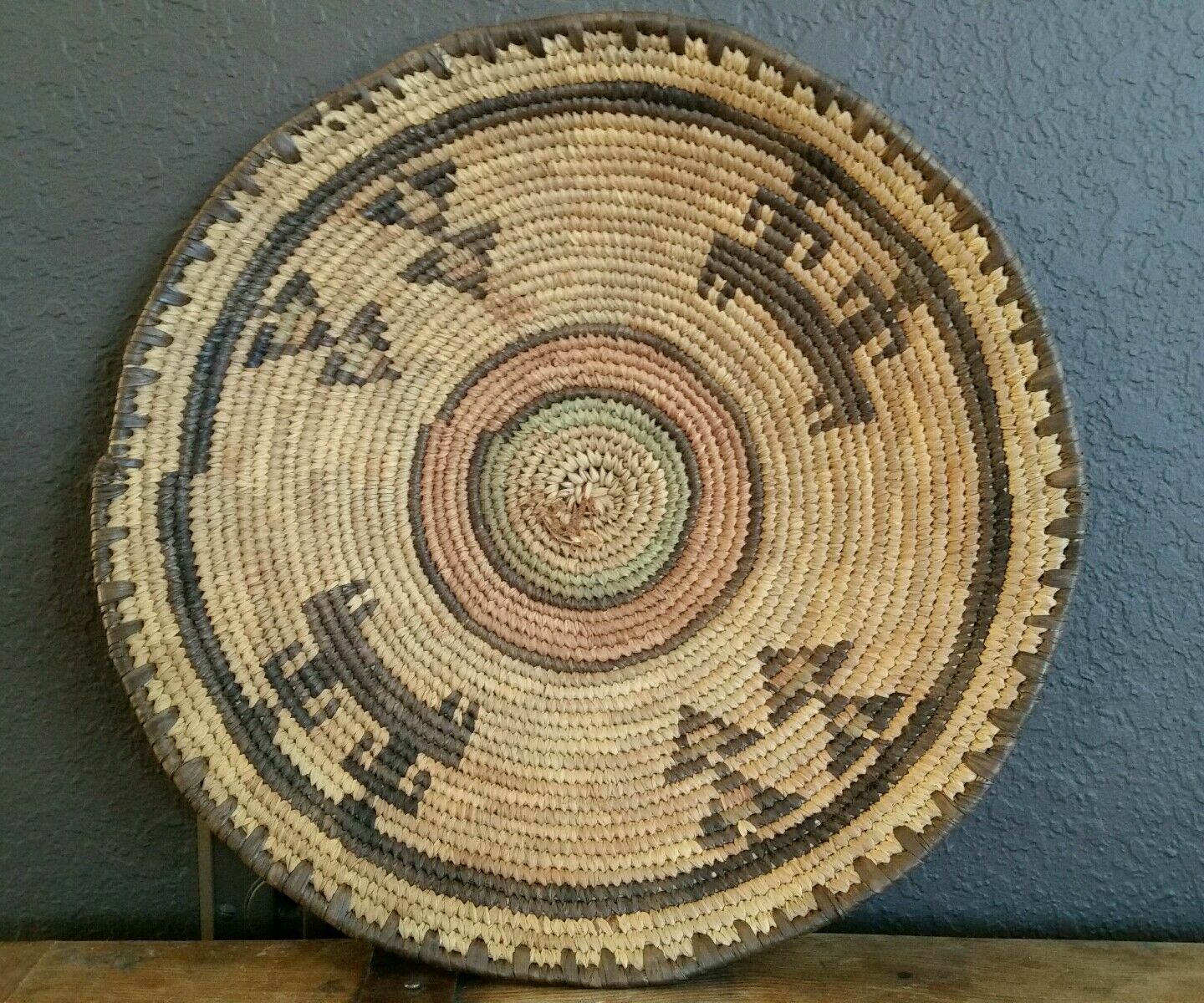 Beautiful Antique 13in African Intricate Woven Basket 