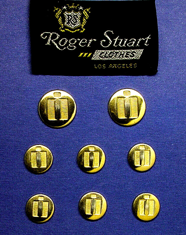 Set of 8 ROGER STUART GOLD TONE METAL JACKET REPLACEMENT BUTTONS GOOD USED COND.