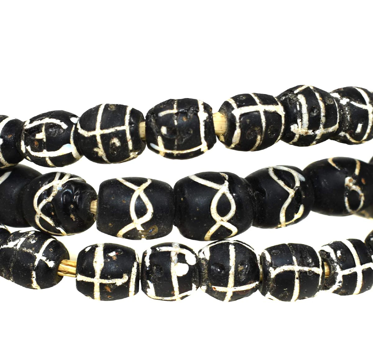Eights Venetian Trade Beads Black White Striped Africa Rare 32 Inch