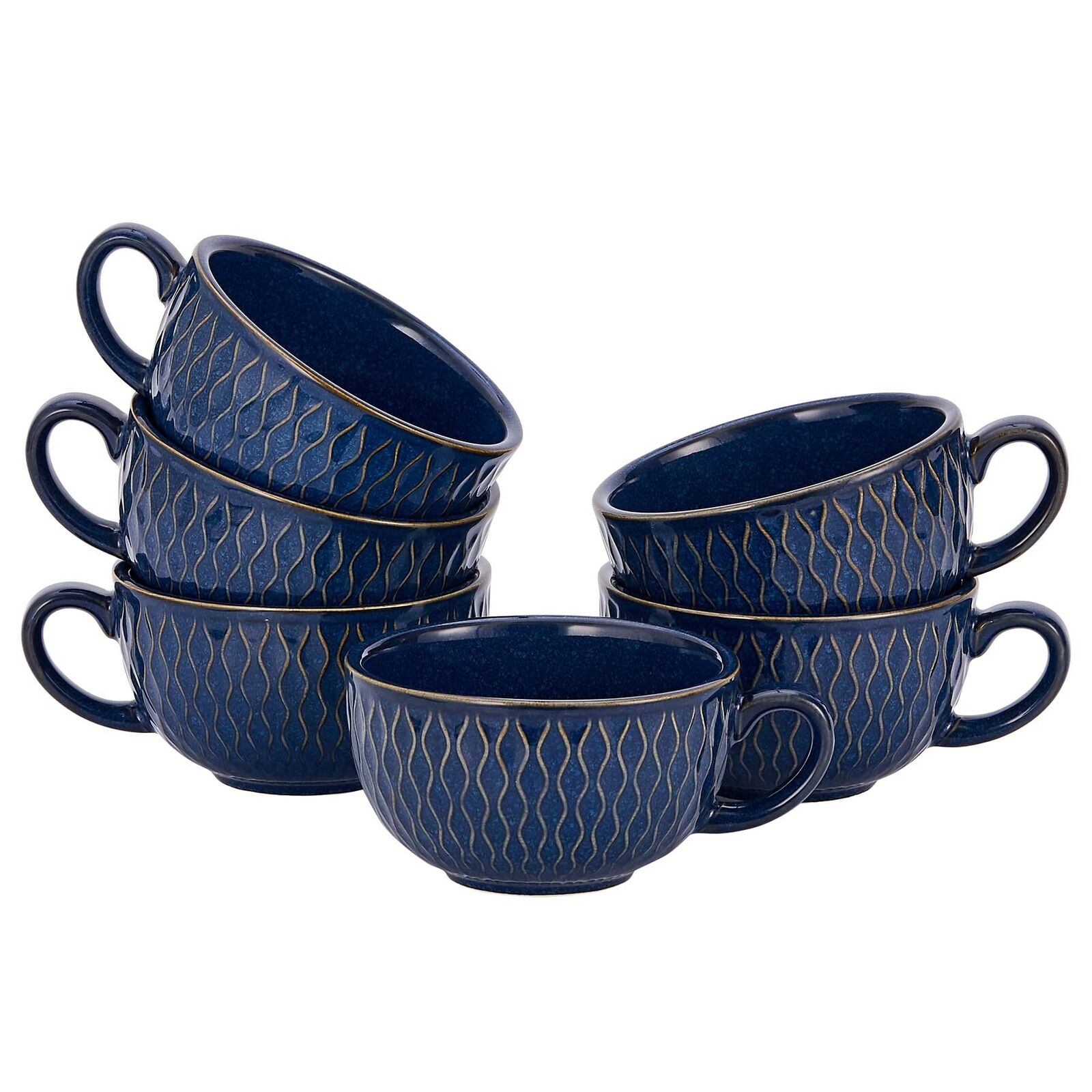 Set of 6 Cups Vintage Design 12 oz Professional Barista Ceramic Latte Art Cap...