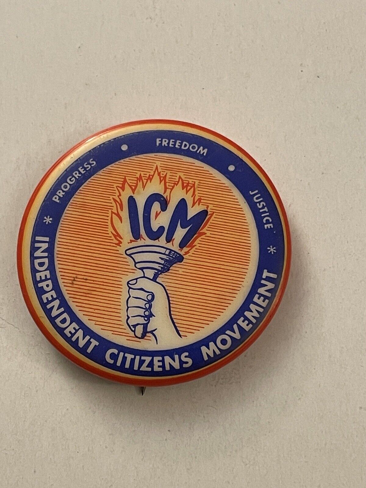 Vintage Independent Citizens Movement ICM Button Pin Pinback PB32