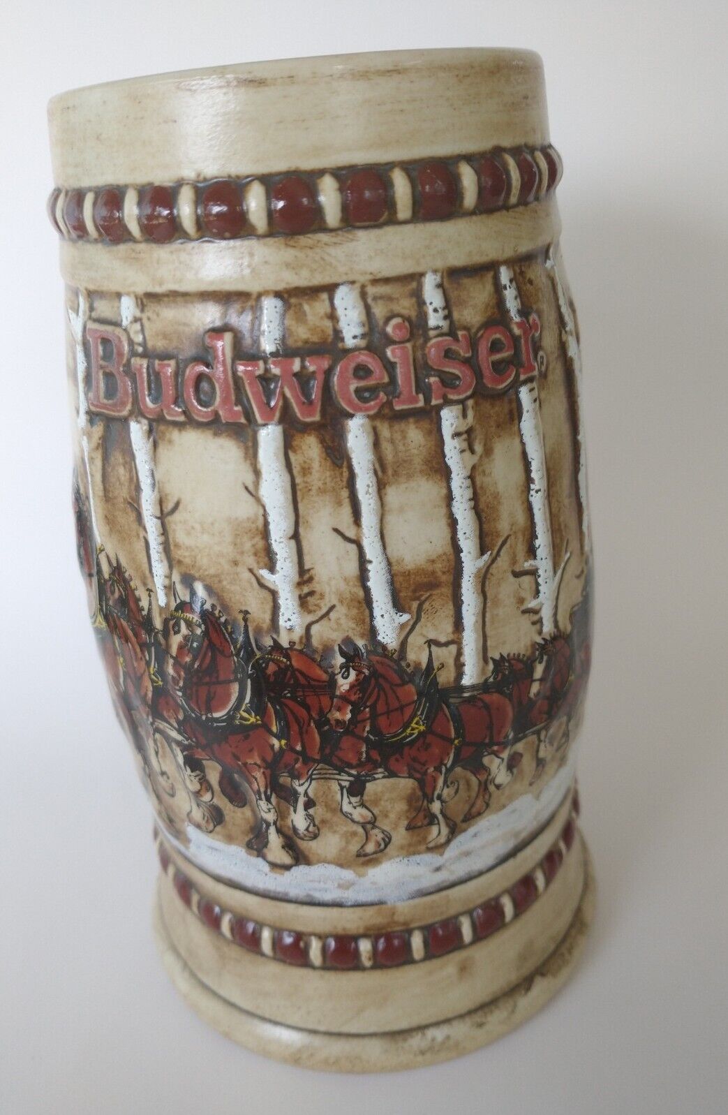 1981 BUDWEISER Holiday Beer Stein  Clydesdale Snowy Woodland  CERAMARTE Brazil