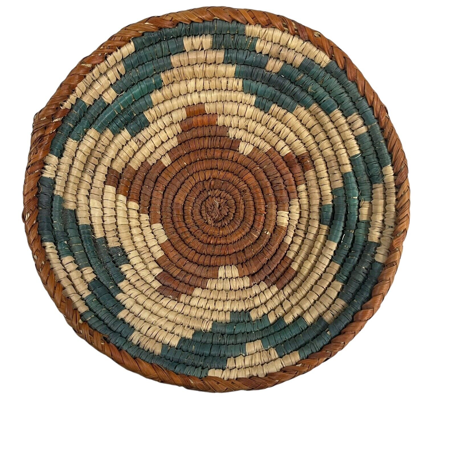 Vintage Southwestern Coiled Star Fruit Centerpiece Woven Basket 8” Aztec