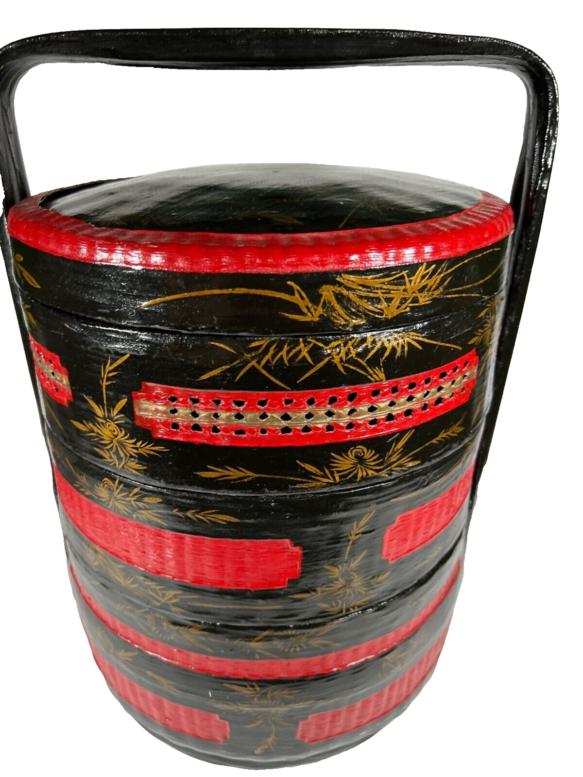 Large Vintage Chinese 3 tiered Wedding/Betrothal  Basket - Grand Bakul Siah