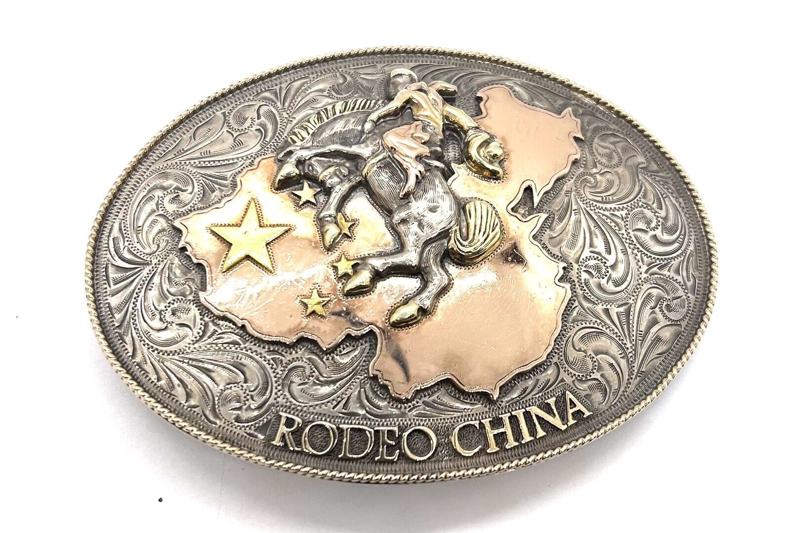 Rare Edward H Bohlin Belt Buckle #1 Of 50 Rodeo China Sterling 14k 22k Gold